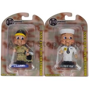 MotorWorks Racin' Bubbas 3.5" Bobblehead Race Fans US Navy & US Army 2003